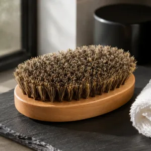 Brosse à barbe pour homme en poils de sanglier souples avec manche en bois