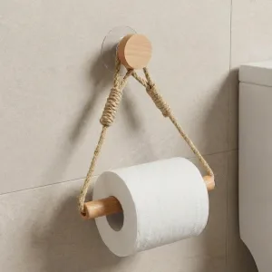 Porte-rouleau de papier toilette mural adhésif en bois