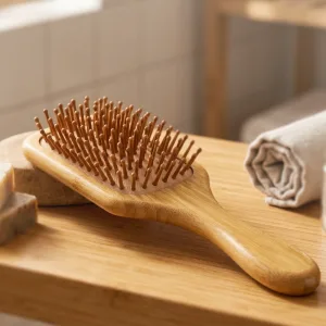 Brosse à cheveux en bois avec picots en bambou