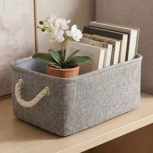 Panier à linge en lin avec boîte de rangement