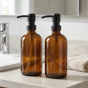 Lot de 2 distributeurs de savon à pompe en verre ambré