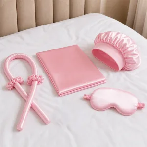 Ensemble de sommeil 6 pièces avec bonnet, baguette à boucler, taie d’oreiller soyeuse et masque pour les yeux