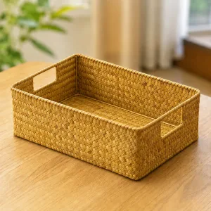 Boîte de rangement tressée multifonctionnelle, organisateur en osier avec poignées