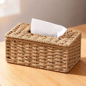 Boîte de rangement tissée pour mouchoirs avec housse porte-serviettes