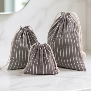Sac de rangement de maquillage de voyage en coton et lin avec cordon de serrage