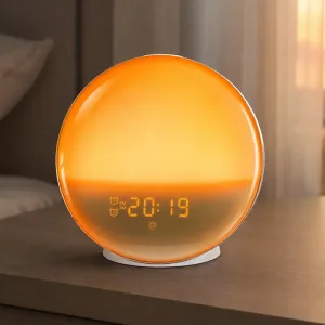 Réveil simulateur d’aube à lumière naturelle, lampe de chevet USB avec radio