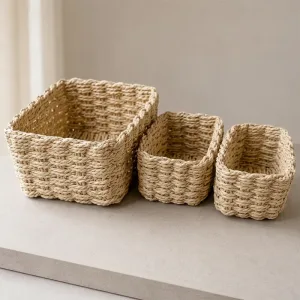 Lot de 3 paniers de rangement en osier, organiseur tressé élégant
