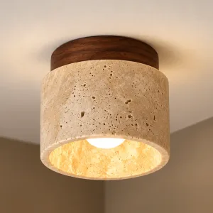 Spot de plafond LED encastré en bois et pierre