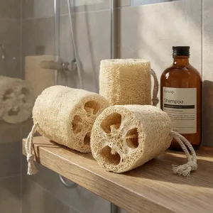 Lot de 3 éponges exfoliantes naturelles en loofah égyptien pour le corps et la douche