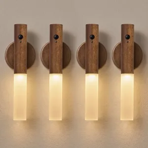 Lot de 4 veilleuses LED rechargeables à détecteur de mouvement, lampe magnétique murale pour couloir