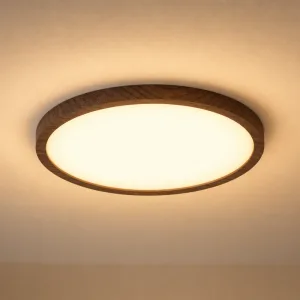 Lustre plafonnier affleurant minimaliste en anneau de bois avec éclairage LED réglable