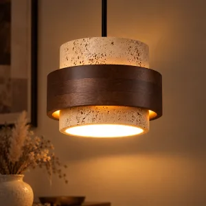 Lustre suspendu simple moderne en pierre avec ampoule LED et suspension de plafond en bois