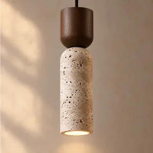 Suspension individuelle en pierre de style japonais avec long luminaire de plafond LED