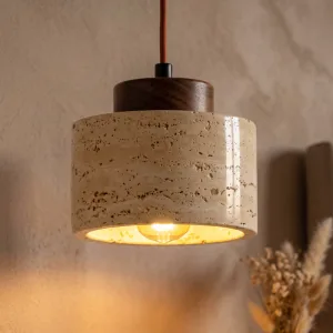 Lustre suspendu simple moderne en pierre et bois avec éclairage LED de plafond