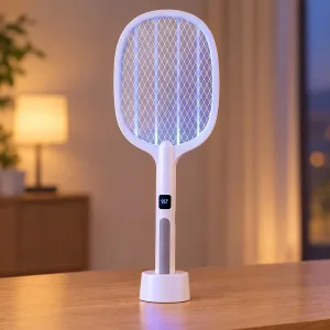 Tue-moustiques électrique rechargeable pliable avec lumière UV, tapette à mouches et destructeur d’insectes