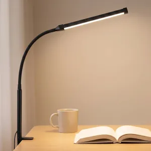Lampe de bureau de lecture à col de cygne, lumière LED à pince avec variateur et étau