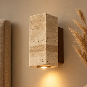 Applique murale moderne en travertin blanc chaud avec LED de chevet